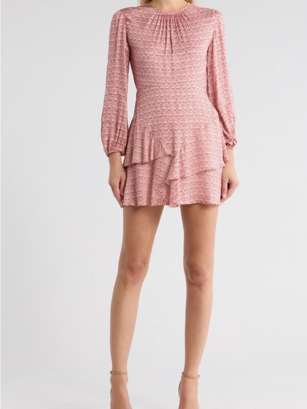 Maje Rilivia Women’s Pink Floral Long-Sleeve Ruffle Mini Dress
